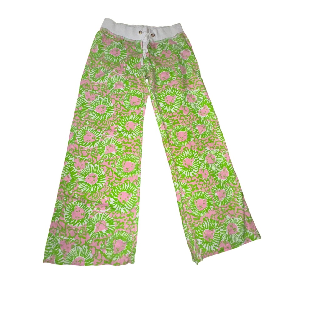 Lilly Pulitzer The Beach Pant Pink Green Floral Sunnyside Lions Linen Wide Leg